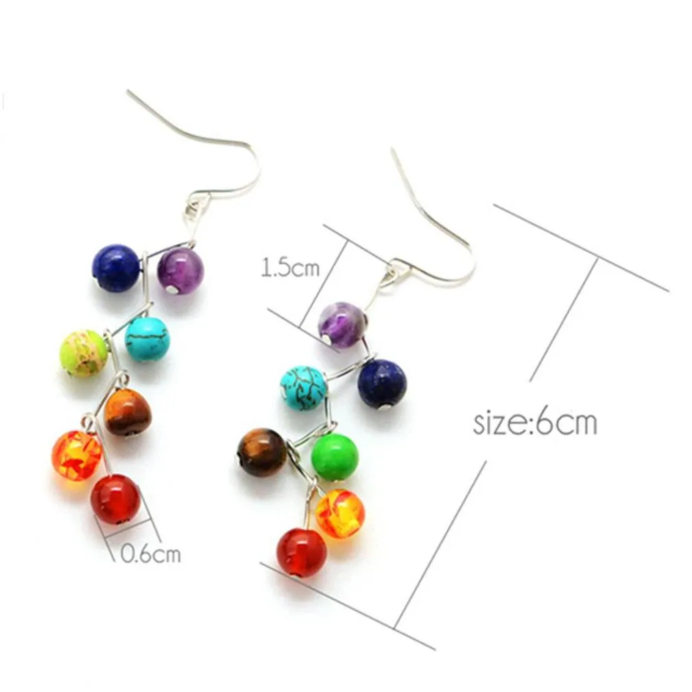 natural rock yoga healing 7 chakras earrings colorful woman earring fashion 6mm stone bent needle shape ladies earrings accessories