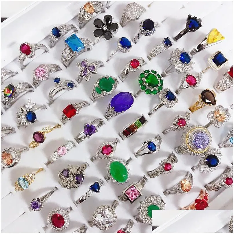 micro inlaid semiprecious stone ring colored zirconium rings real gold plated without fading fashion 925 mixed batch female