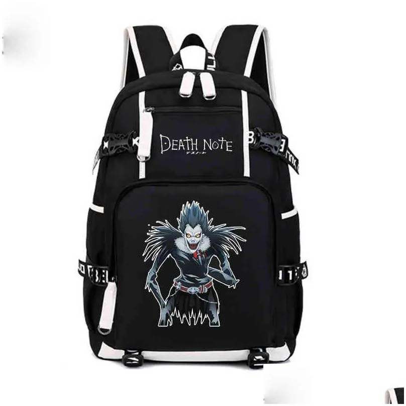 anime death note usb backpack school bags bookbag men women travel laptop rucksack kids knapsack gift 220210