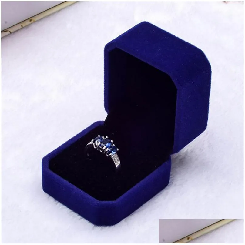 fashion square velvet blue jewelry boxes packaging for pendant necklace rings bracelet bangle wedding engagement gift display case 316