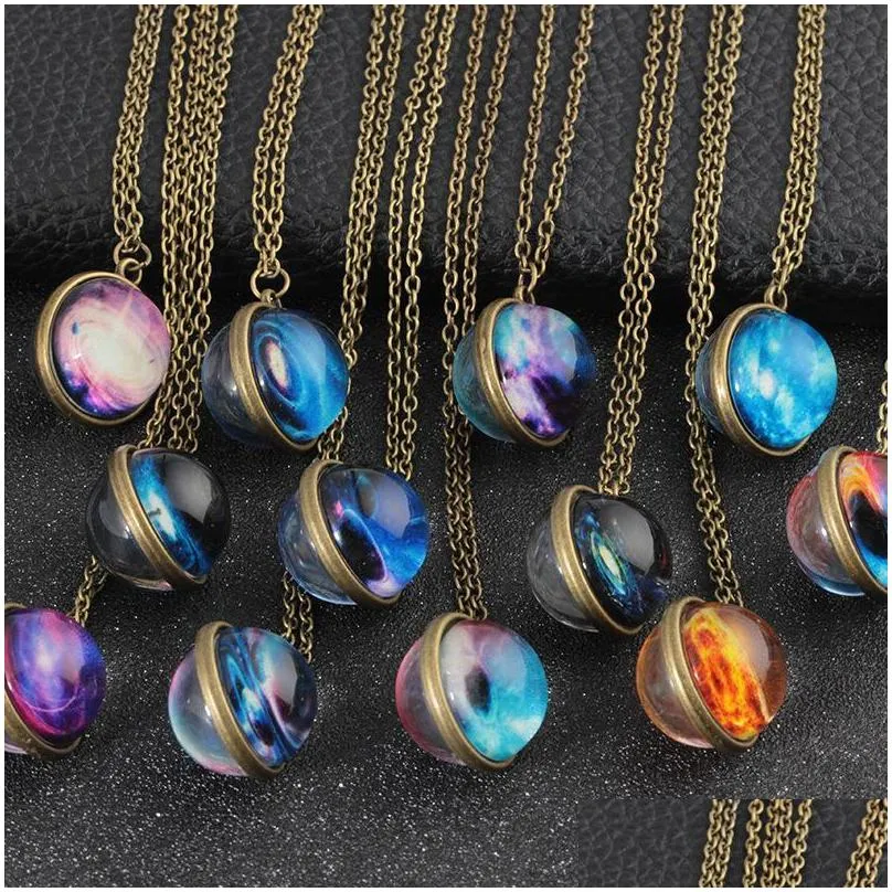 collares ball glass necklace duplex planet crystal stars galaxy pattern pendant necklaces girlfriend gift long chain maxi necklace