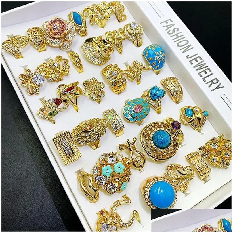 14k gold rings floor stall goods solitaire ring wholesale fashion exaggerated jewelry 36pcs mixed batch 1620 size