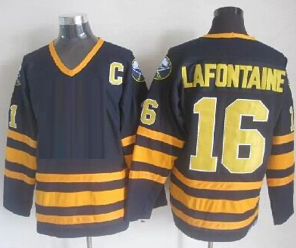 Vintage Mens Hockey Jerseys 16 Pat LaFontaine 11 Gilbert Perreault 39 Dominic Hasek 1992 CCM Stitched Jersey 26 THOMAS Vanek 9 Derek Roy 30 RYAN MILLER Black Shirts