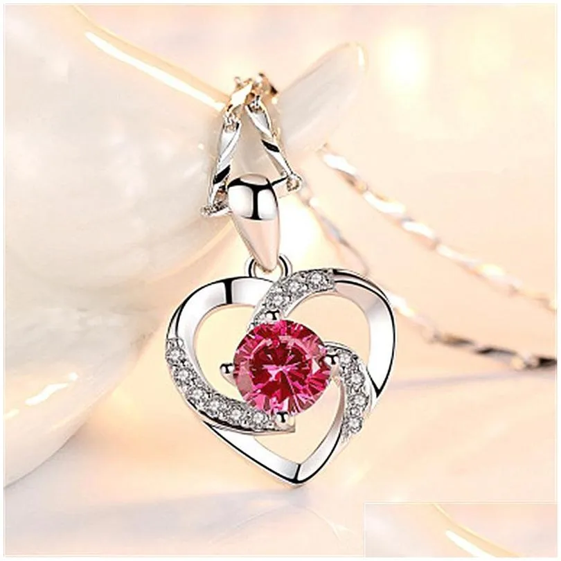 romantic heart pendant necklace couple heart zircon pendant clavicle chains necklaces accessories birthday gift