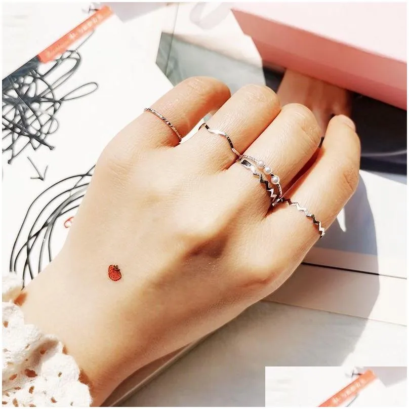 5pcs/set band rings punk gold wide chain for women girls fashion irregular finger thin rings gift female knuckle jewelry party