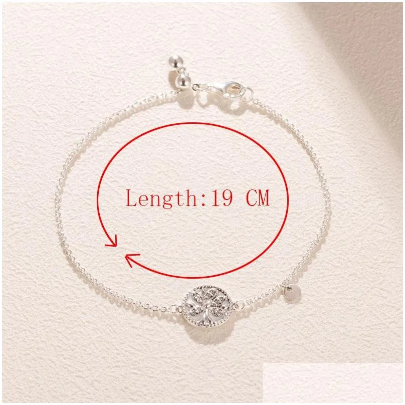 sparkling family tree slider bracelet 925 sterling silver link chain women girls party jewelry with original box for  adjustable size