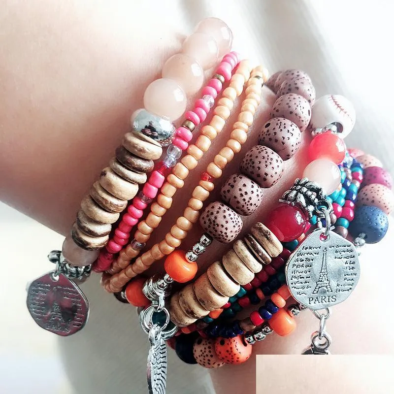 bohemian necklace national wind bracelet female multilayer stretch rice beads bracelet jewelry