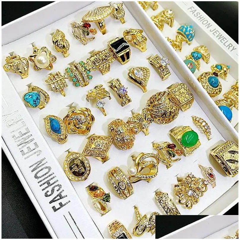 14k gold rings floor stall goods solitaire ring wholesale fashion exaggerated jewelry 36pcs mixed batch 1620 size