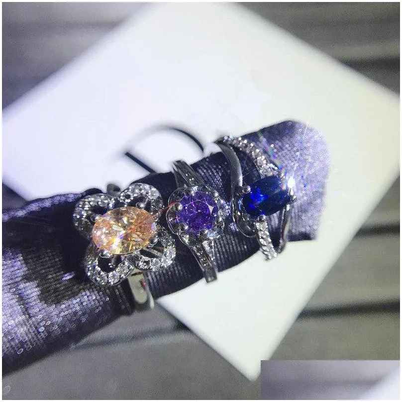 micro inlaid semiprecious stone ring colored zirconium rings real gold plated without fading fashion 925 mixed batch female