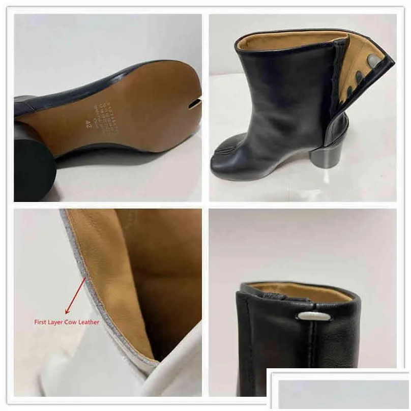 dress shoes split toe boot women cow leather ninja tabi ankle real mm6 brand design woman 7.5cm heel 220718