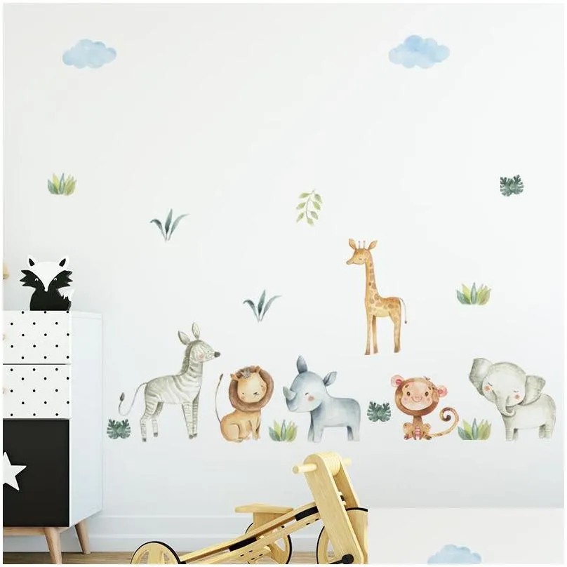 cartoon hand drawn animals wall sticker for home decor kids room kingdergarten wall decor stickers vinyl wall decals home decor 220613