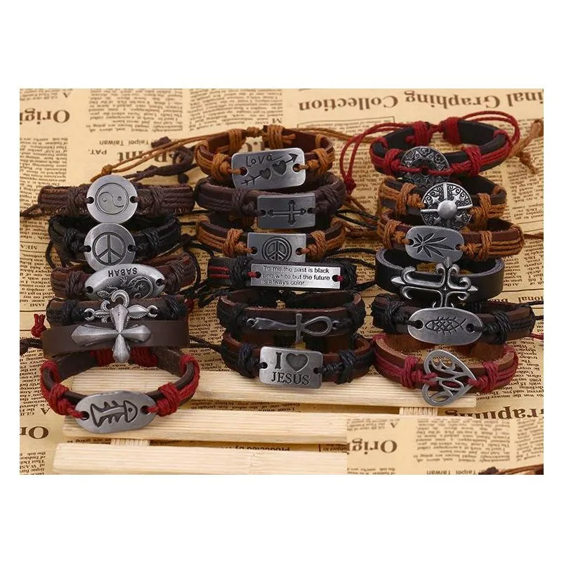 charms bracelets cross charms leather bracelets bangles fashion bracelet for women men jewelry leather bracelet