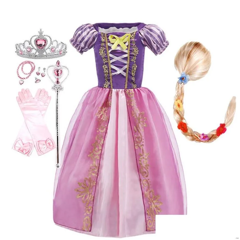 little girls rapunzel dress kids summer princess costume tangled dress up children halloween christmas party clothes 210 years 220521