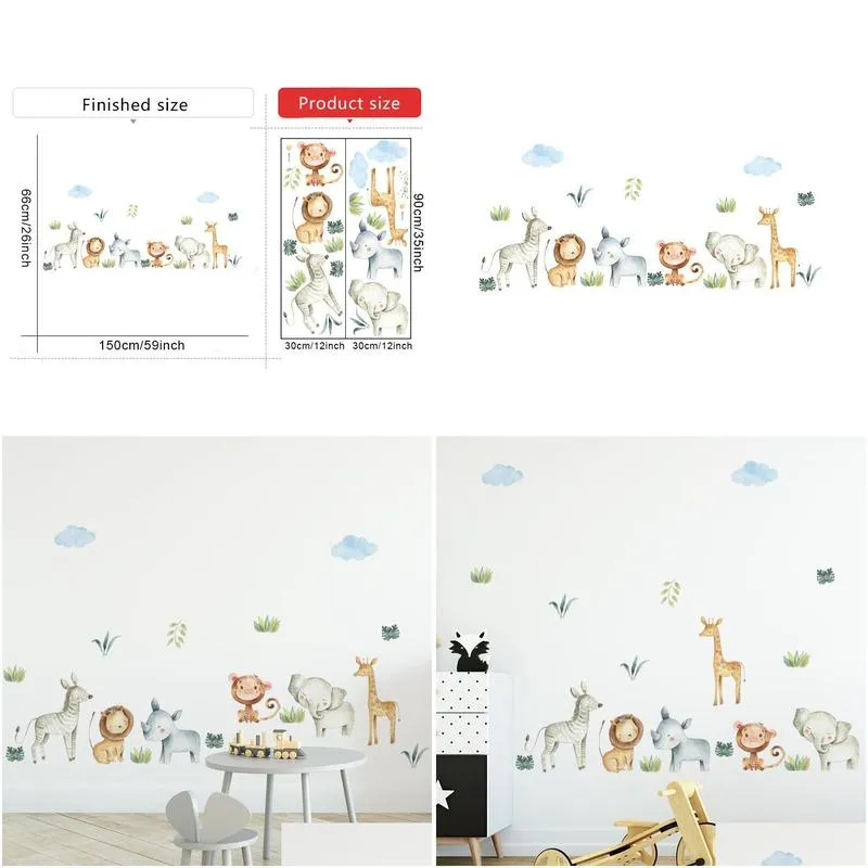 cartoon hand drawn animals wall sticker for home decor kids room kingdergarten wall decor stickers vinyl wall decals home decor 220613