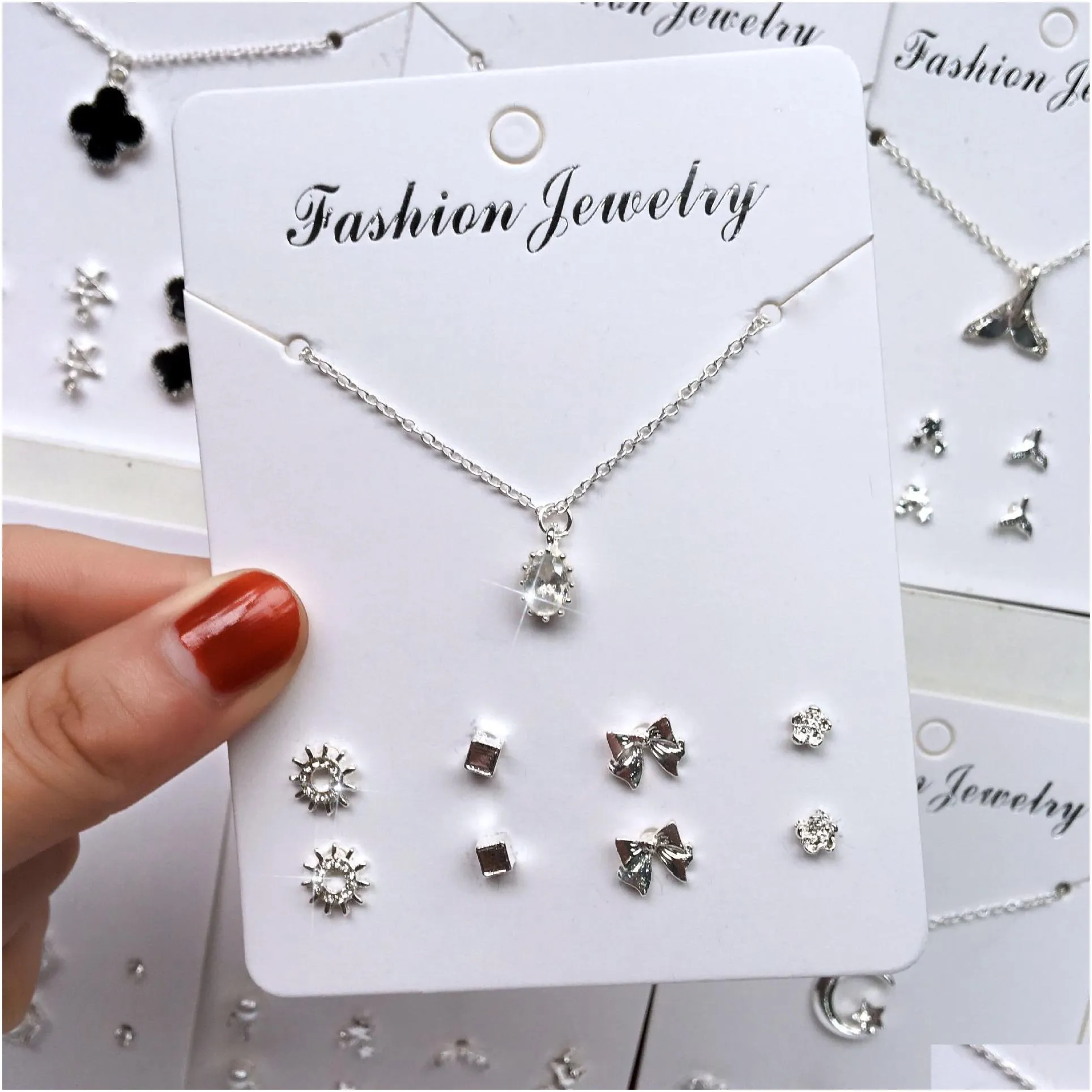 jewelerry set pendant necklace earrings ins korean version clavicle chain simple personality earring pendant 