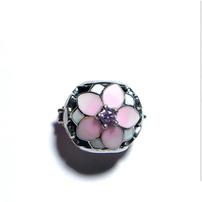 openwork pink magnolia flower charm with original box for pandora 925 sterling silver beads bangle bracelet making charms