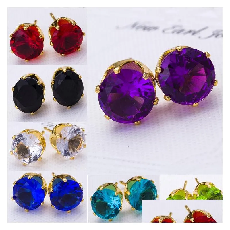 stud earrings wholesale fashion round favorite design 18 k gold plated studded candy crystals cz diamond stud earring for women