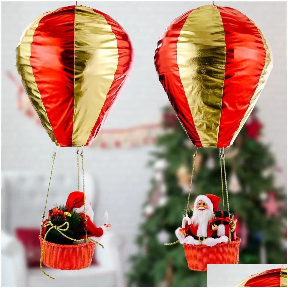 christmas hanging ornament air balloon with santa ceiling pendant indoor outdoor festive holiday decor