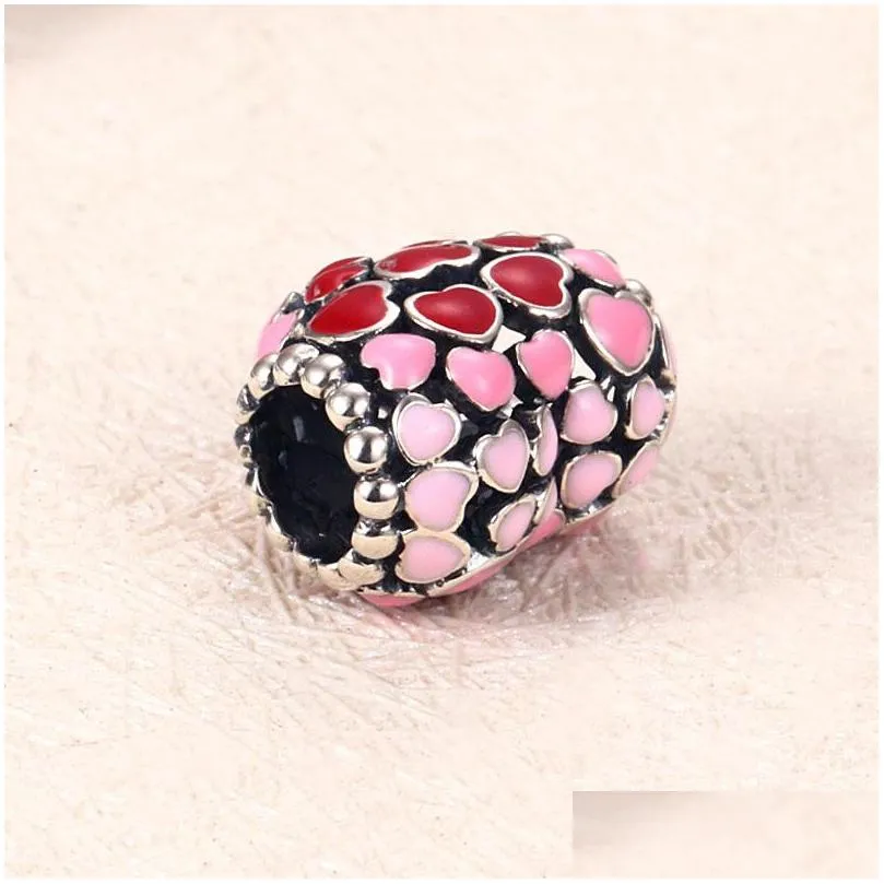 red and pink hearts charm bangle bracelet diy making accessories with original box for pandora 925 sterling silver jewelry beads