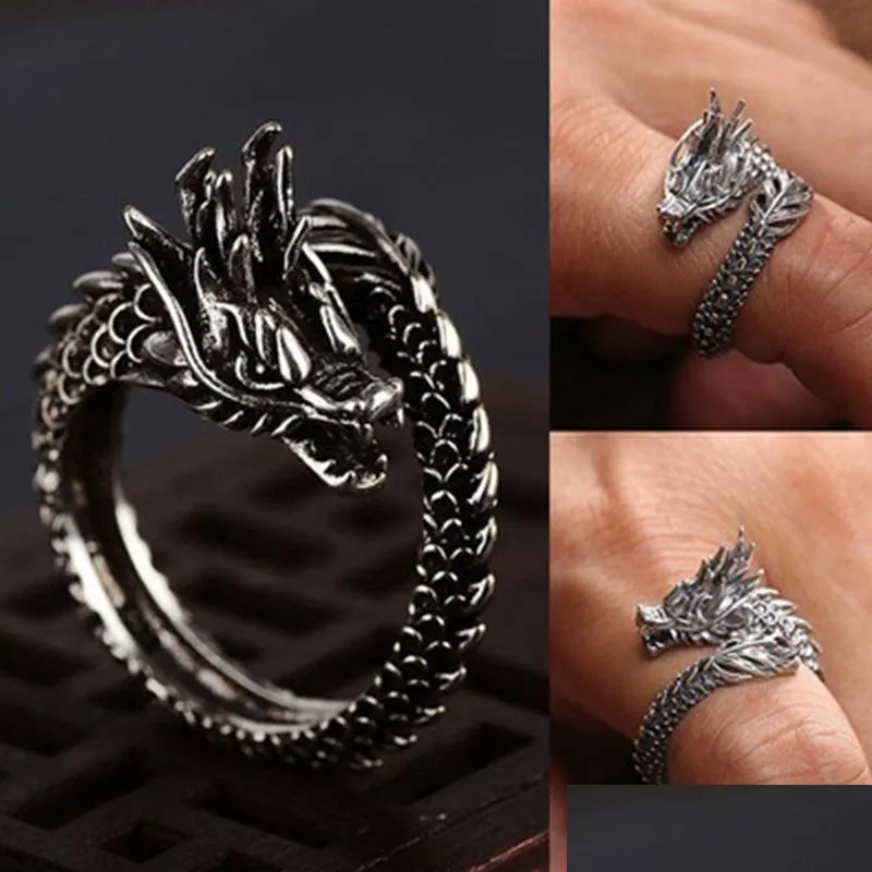 cool opening rings men women jewelry adjustable sterling dragon ring good gifts alloy animal metal unisex gothic punk ring