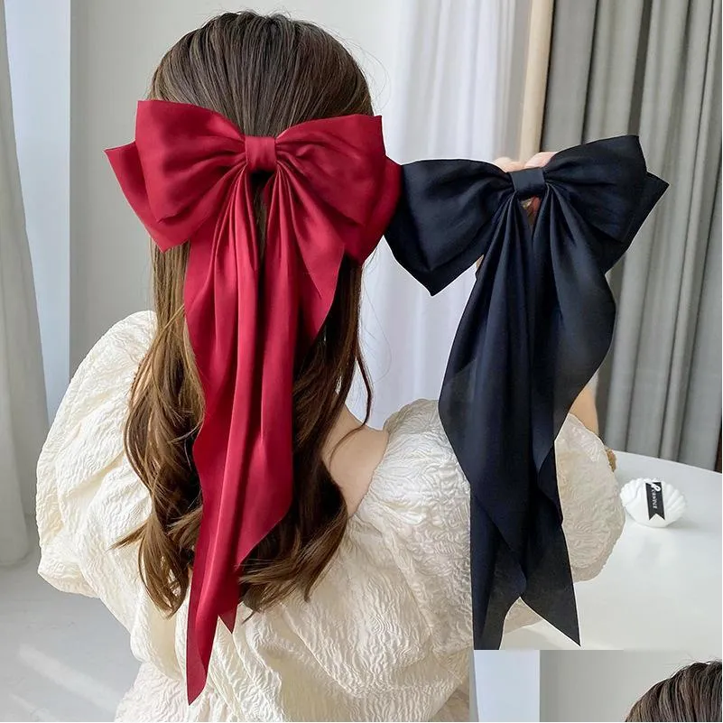 female adult barrettes yang zis accessories black bow headdress hairpin top clip at back of the head korean net red