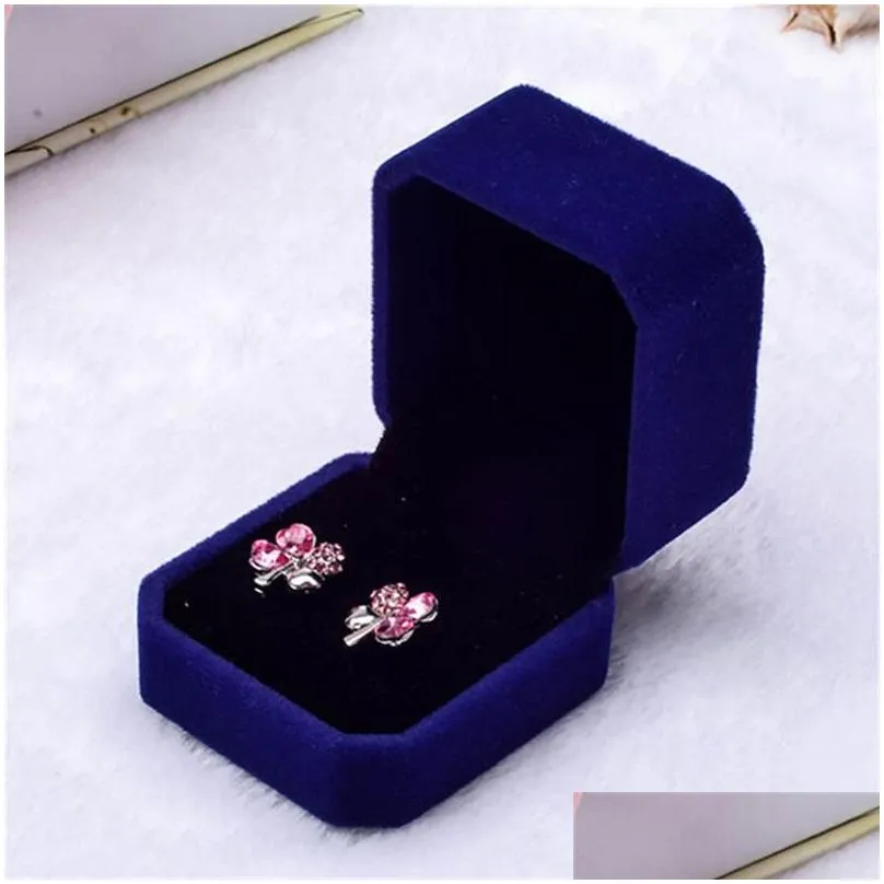 fashion square velvet blue jewelry boxes packaging for pendant necklace rings bracelet bangle wedding engagement gift display case 316