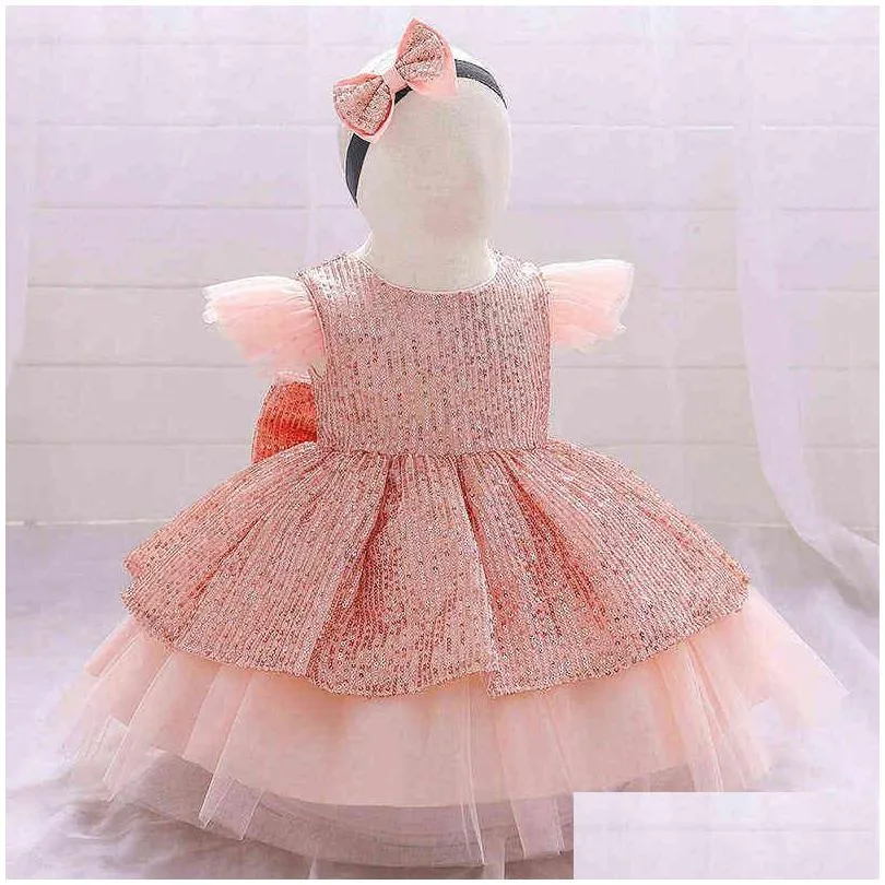 christmas sequin cake double baby girl dress 1 year birthday dress born party wedding vestidos baby girl christening clothes 220125