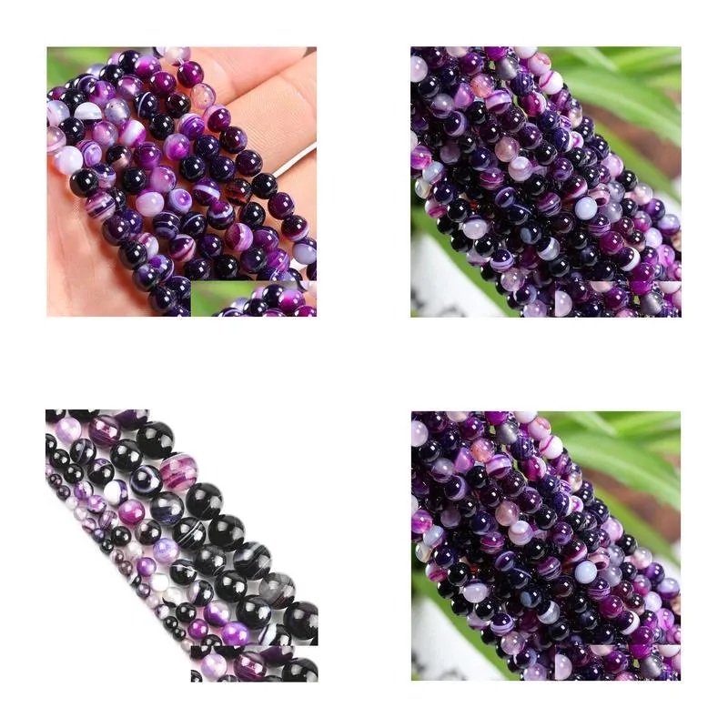 4mm 6mm 8mm 10mm 12mm natural purple striped agate stones round spacer loose beads for necklace bracelet charms jewelry making