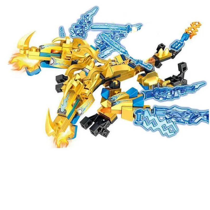 toy 4in1 2021 ninja series golden warrior mech mecha robot dragon season 14 building blocks classic model sets bricks kids kits x0503