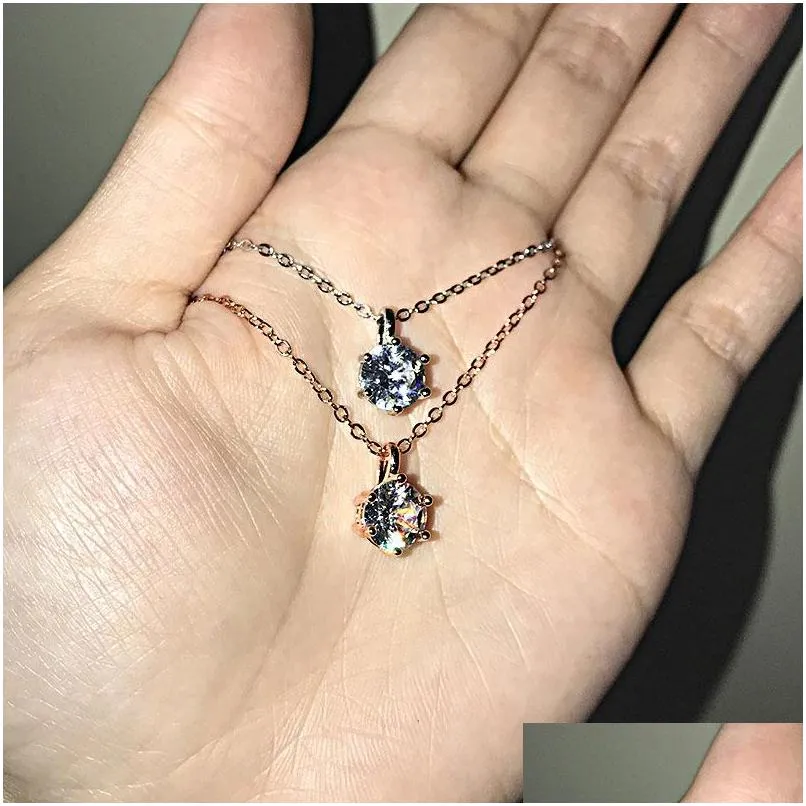18k goldplated classic pendant clavicle chain six claw imitation zircon female necklace for women jewelry necklaces