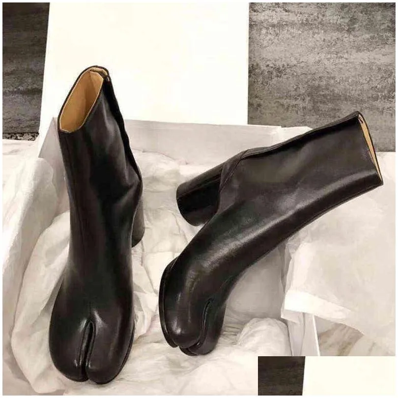 dress shoes split toe boot women cow leather ninja tabi ankle real mm6 brand design woman 7.5cm heel 220718