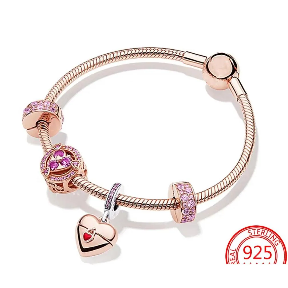  925 sterling silver bracelet romantic pink air balloon heart travel passport  charm bracelet girls jewelry fashion accessories