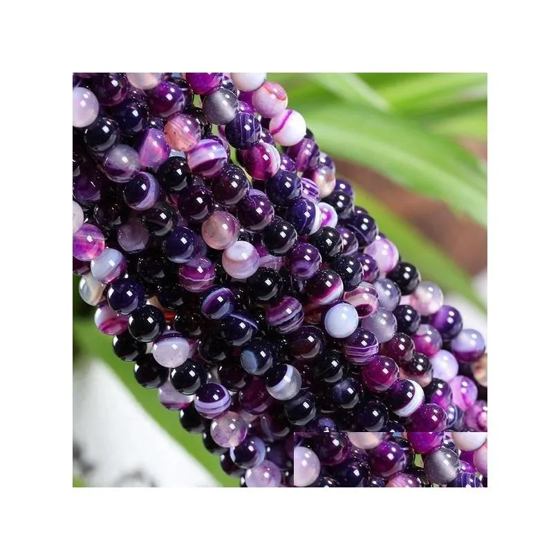 4mm 6mm 8mm 10mm 12mm natural purple striped agate stones round spacer loose beads for necklace bracelet charms jewelry making