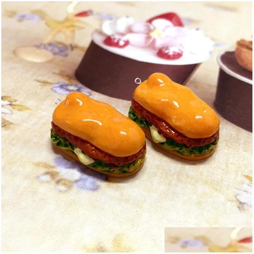 cute mini resin hamburger sandwich charms pendants for diy earrings key chains fashion jewelry making