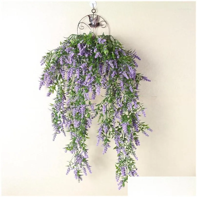 decorative flowers artificial lavender wall hanging furniture living room decoration simulated plants flower basket rattan