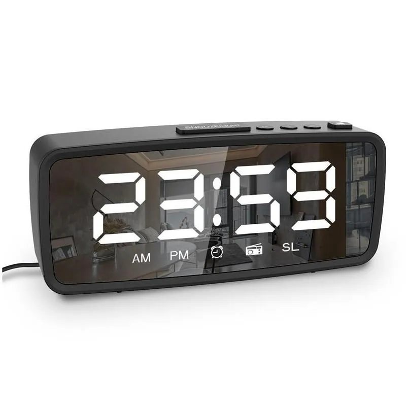 other clocks accessories fm radio led digital alarm clock snooze 3 brightness settings 12/24 hour usb make up mirror electronic