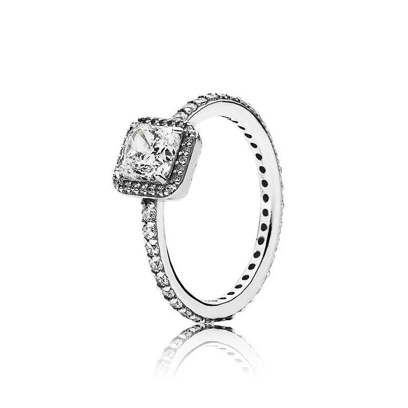 square sparkle halo rings cz diamond women wedding jewelry 925 sterling silver gold plated ring with box set for pandora