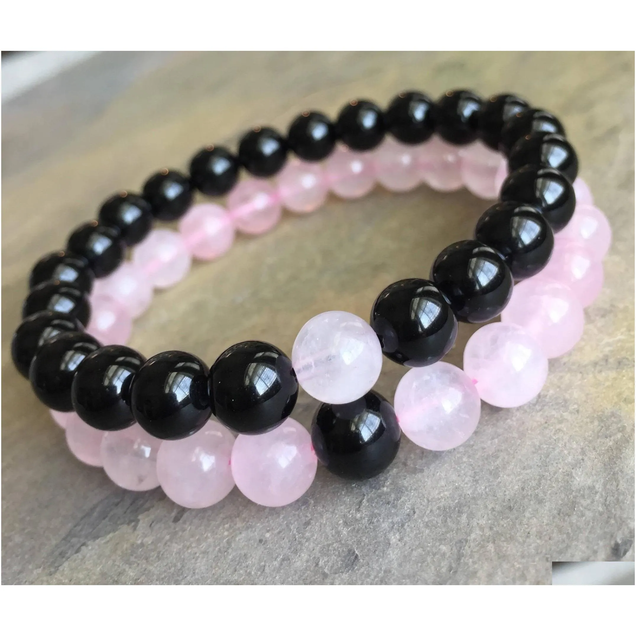 natural stone 8mm black onyx bracelet 8mm rose quartz bracelet gemstone beads bracelet elastic gemstone bracelet gifts