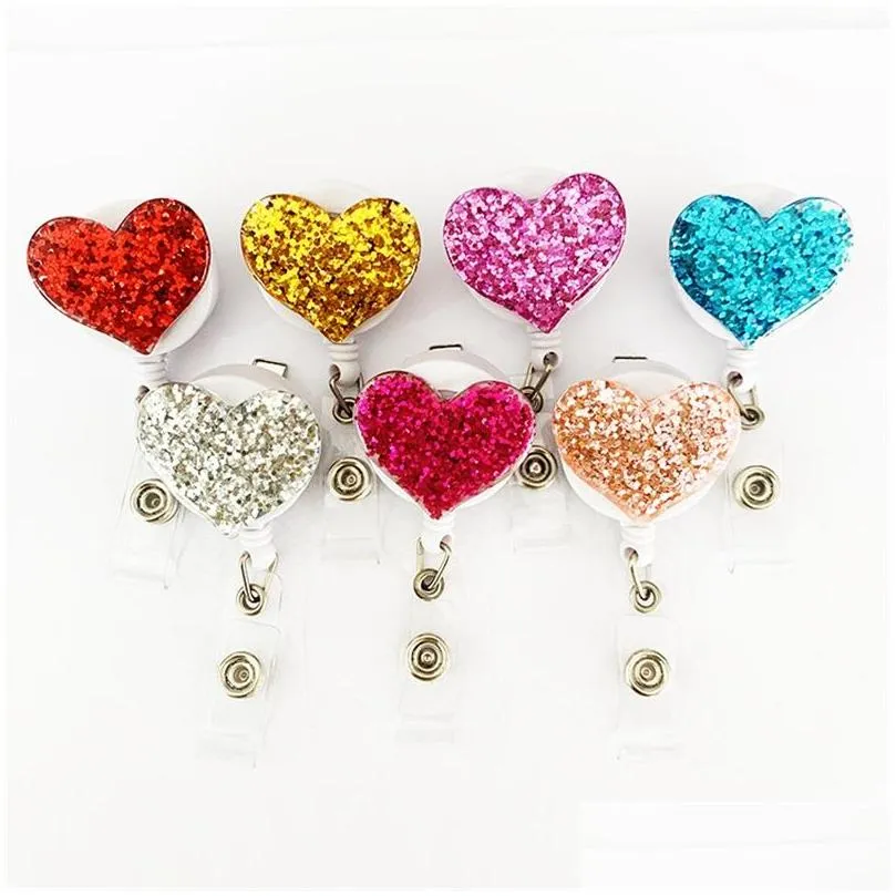 pins brooches 1pc bling love heart retractable badges holder badge clips for nurse id badge reel with alligator clip 4533 q2