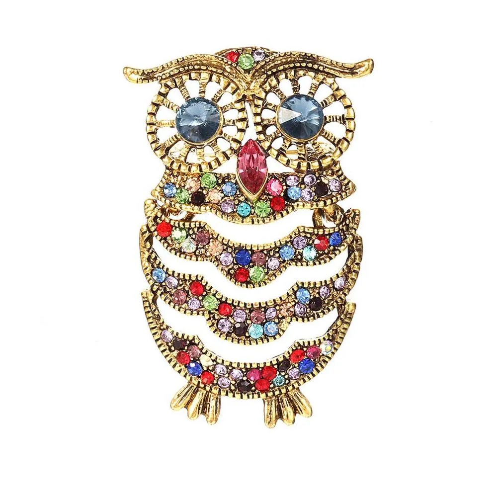 cute owl bird bee brooches for women animal shapes crystal green black bee brooch pins badges for clothes bags female brooches jewelry