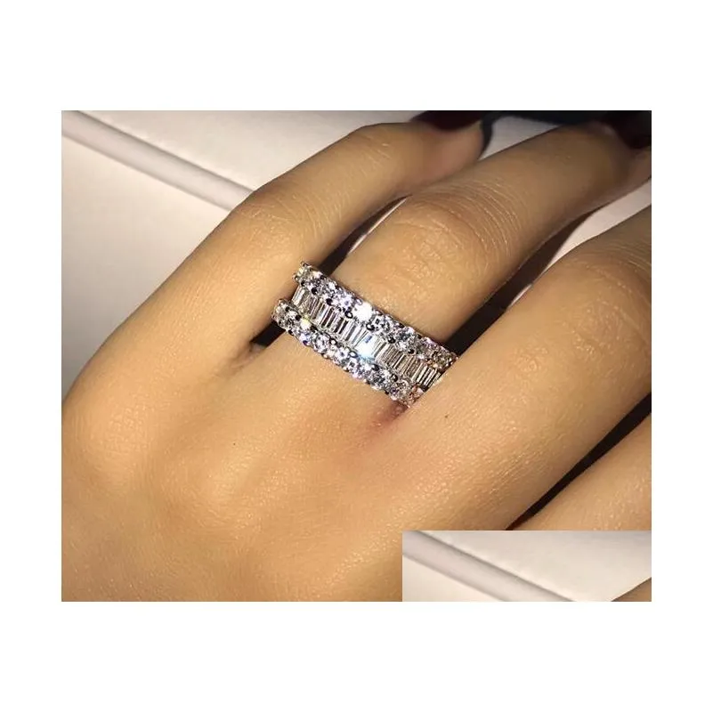2019 arrival luxury jewelry 925 sterling silver full princess cut white topaz cz diamond promise wedding bridal ring for women