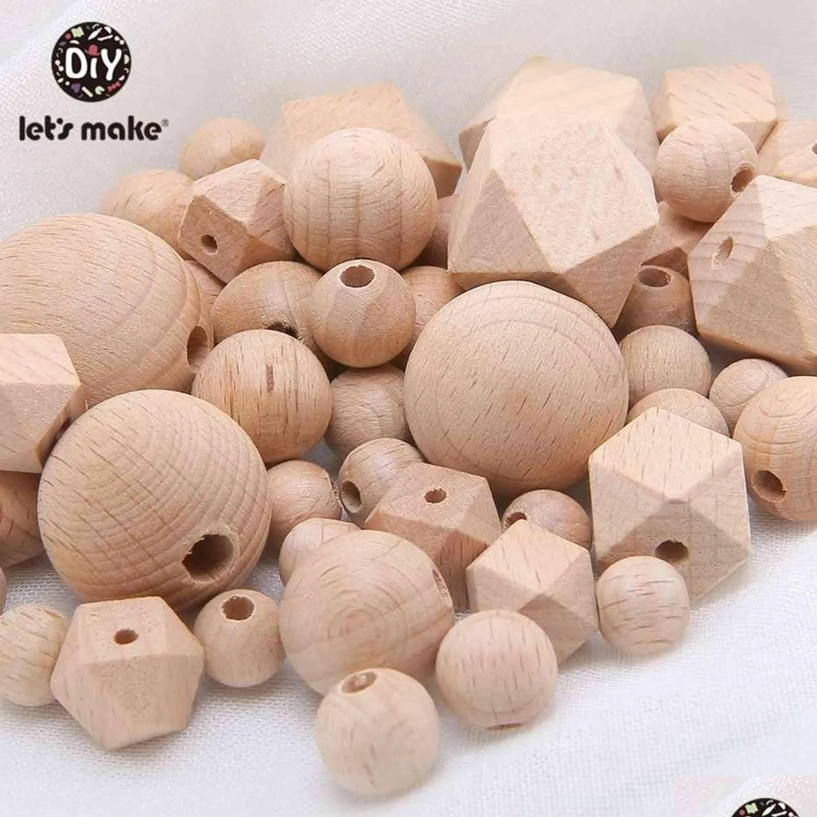 lets make 100pc beech hexagon wooden teether beads round 1230mm baby rattle beaded wood baby teether wooden toys 211101