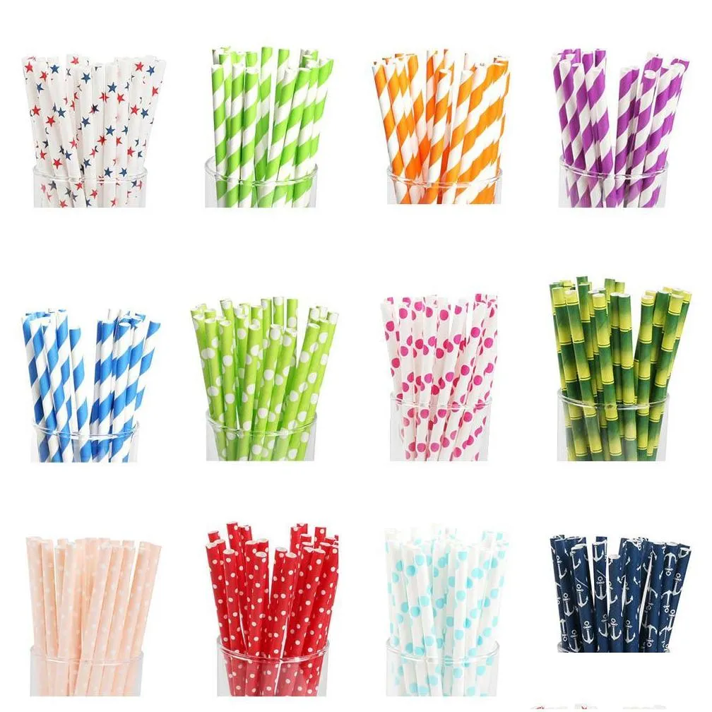 multi colors paper drinking straws birthday wedding party event hawaiian holidays luau sticks ktv drinking straws