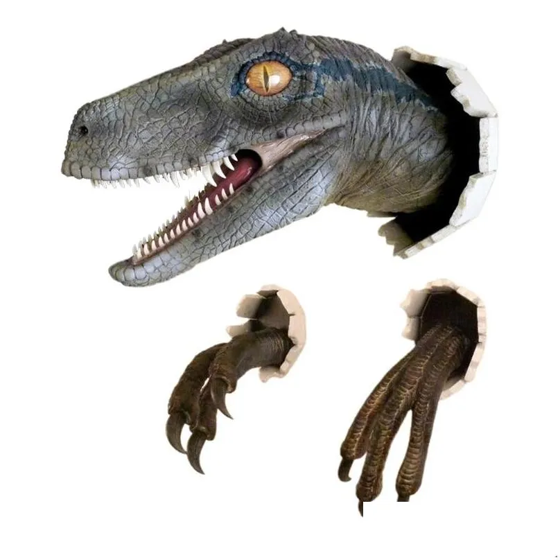 3d dinosaur simulation ornaments velociraptor set resin wall stickers atmosphere decoration props suitable for party furniture 220613