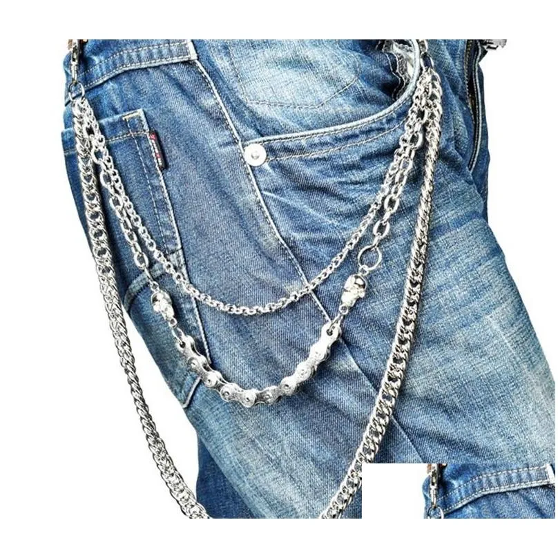 layer waist punk wallet chain silver mens keychains skull biker link hook trousers pant belt chain fashion jewelry for boys c3