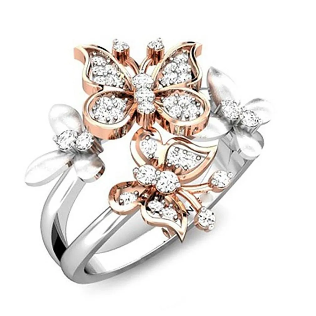 double butterfly ring for women gift jewelry rose gold separation butterfly silver ring micro set diamonds rings