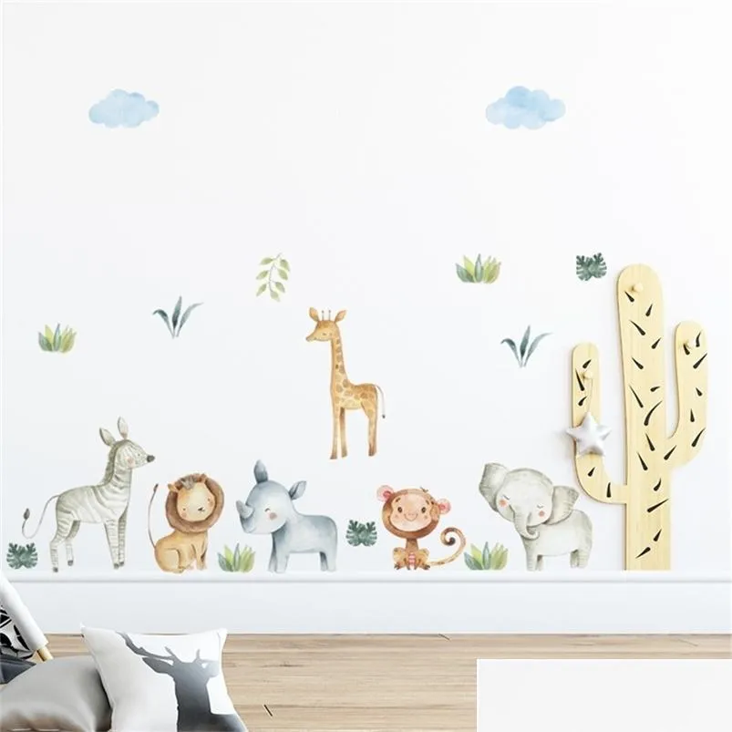 cartoon hand drawn animals wall sticker for home decor kids room kingdergarten wall decor stickers vinyl wall decals home decor 220613