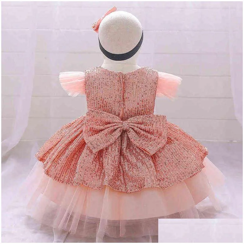 christmas sequin cake double baby girl dress 1 year birthday dress born party wedding vestidos baby girl christening clothes 220125