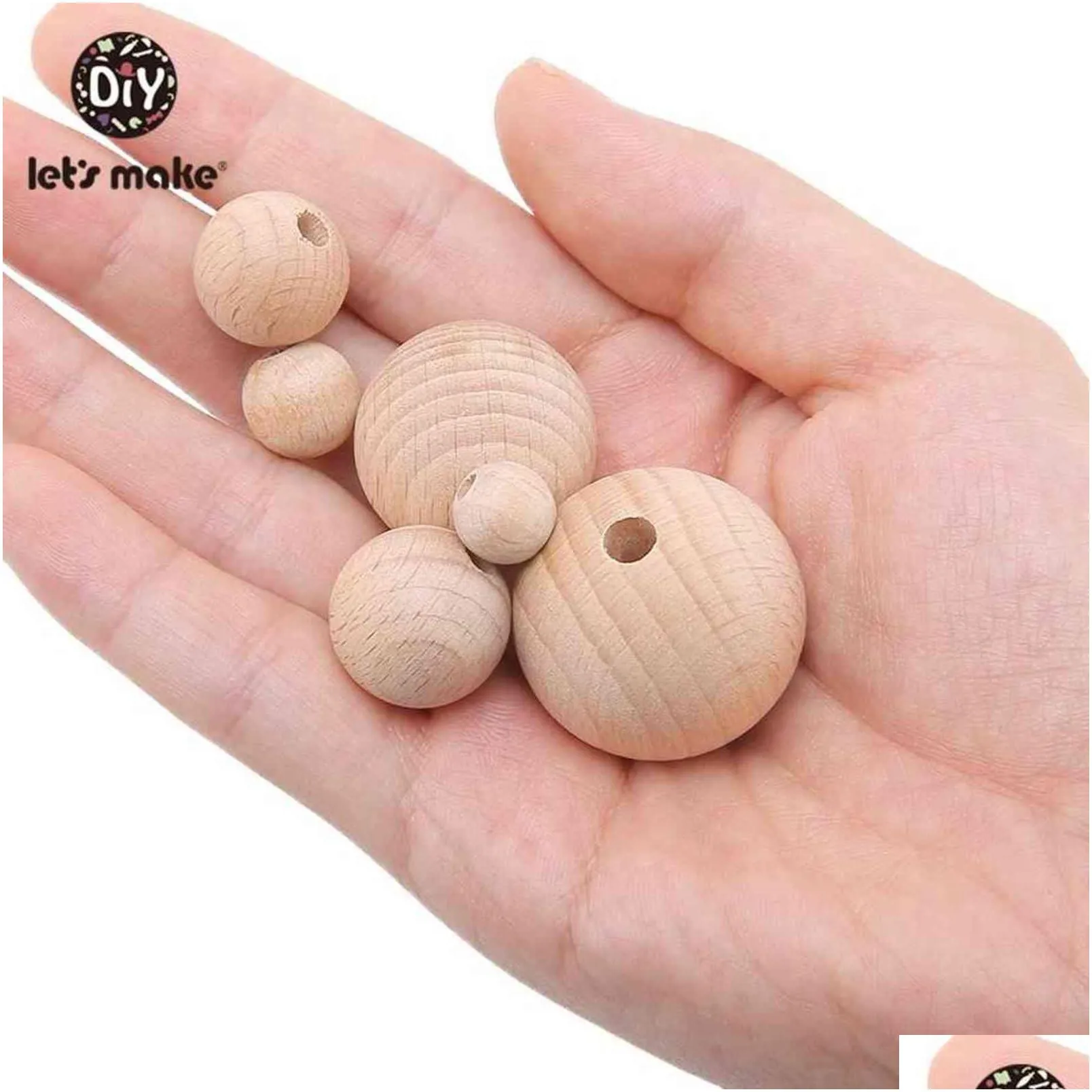 lets make 100pc beech hexagon wooden teether beads round 1230mm baby rattle beaded wood baby teether wooden toys 211101