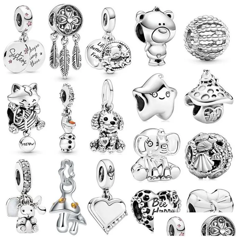  925 sterling silver cute silver star cat elephant mushroom bear pendant for original pandora charm bracelet ladies jewelry